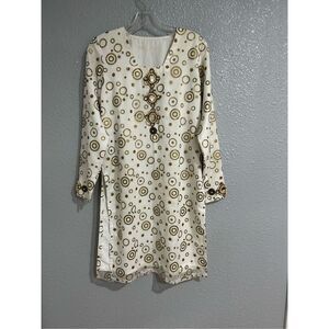 Cream Beaded Kurta Tunic Top 3/4 Sleeve Classic Traditional M